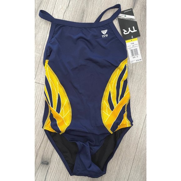 TYR Other - TYR DuraFast Phoenix Splice DiamondFit One Piece Swimsuit Navy Gold Size 34 $70